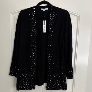 Chico's Elegant Black Cardigan with Silver Details